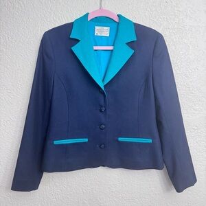 Pendleton Wool Blazer Size 4 | Vintage Navy Teal Cropped Jacket USA Made